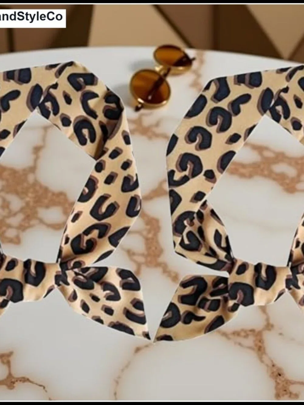 Skinny Silk Scarf 2-Piece Leopard Neck Tie Hairband Purse Scarf